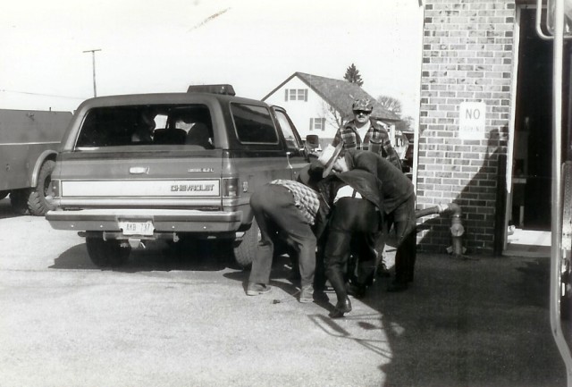 Testing the portable pump in 1985... 1985 Tanker is on the far right, 1961 Tanker is on far left.